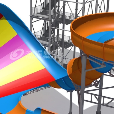 Luar raksasa Fiberglass Water Slide Untuk Dewasa Warna Disesuaikan 20m Tinggi Menara