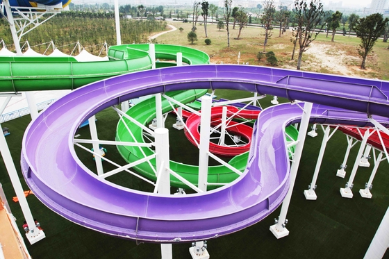 Fun Outdoor Dewasa Fiberglass Water Slides CE, Panjang Disesuaikan untuk Water Park