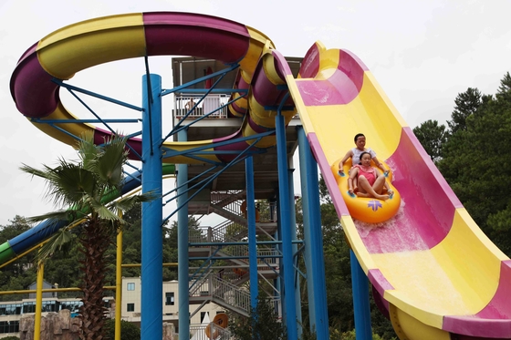 Long Raft Spiral Fiberglass Water Slides With Two Person Riding
