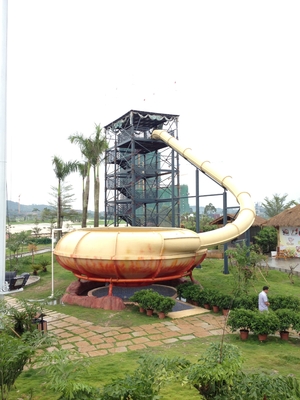 Peralatan Taman Merah / Kuning Aqua 16m Space Bowl Slide Air untuk Taman Air