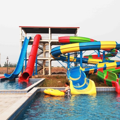 Fastener Stainless Steel FRP Spiral Water Slides / Fiberglass Water Slide