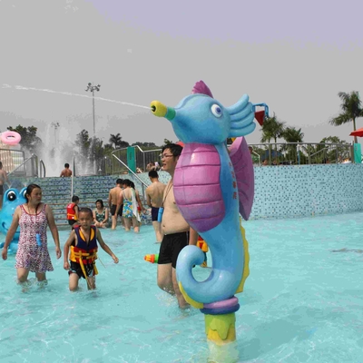 Anak Semprot Taman Peralatan Fiberglass Permainan Air Semprot Kartun Hippocampus untuk Water Park