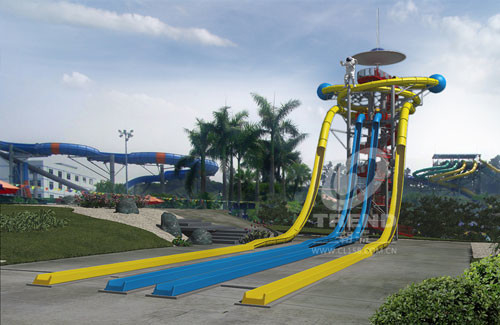 Pemasangan Mudah Senter Air Fiberglass Ruang Angkasa Slide Air untuk Taman Air