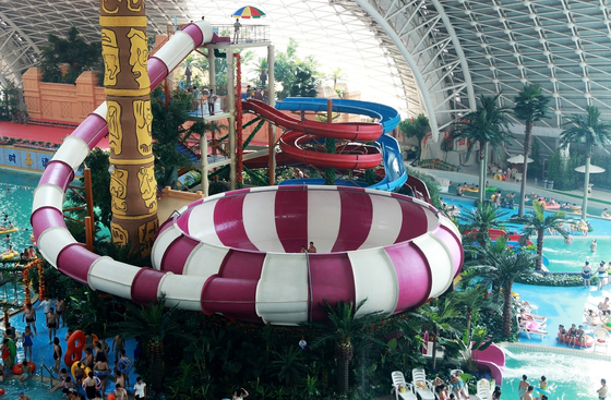 Ruang Bowl Water Slide Games, Fiberglass Renang Slides 30mx72m Lantai ruang